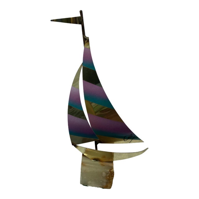 1990s Mario Jason Brass Sailboat Sculpture For Sale