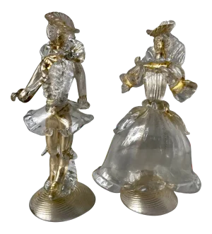 Vintage Murano Glass Figurine Couple in Clear With Gold