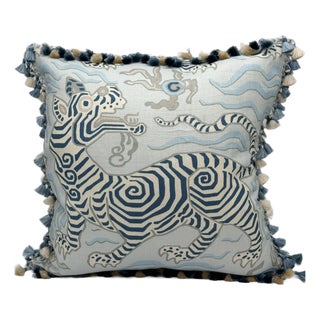 Clarence House Tibet Pillow Cover in Pale Blue With Tassel Trim For Sale