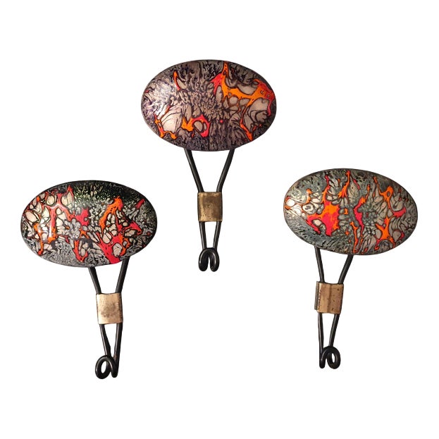 Enamelled Coat Hooks by Harvey Creazioni, 1960s, Set of 3 For Sale