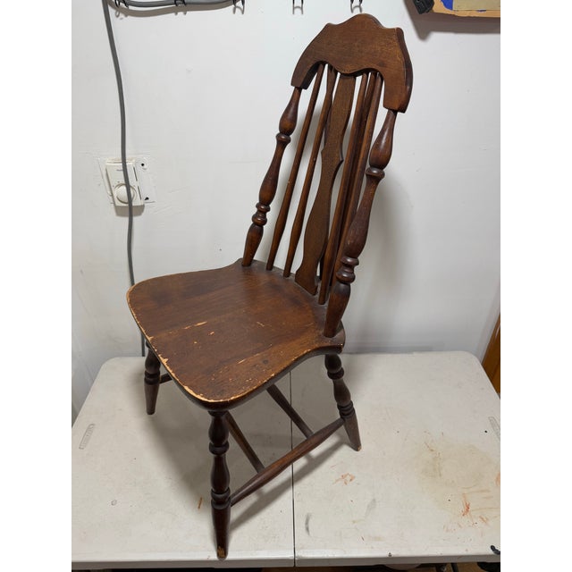 Early 20th Century Antique Brace Back Windsor Chair With Grooved Seat For Sale - Image 9 of 12