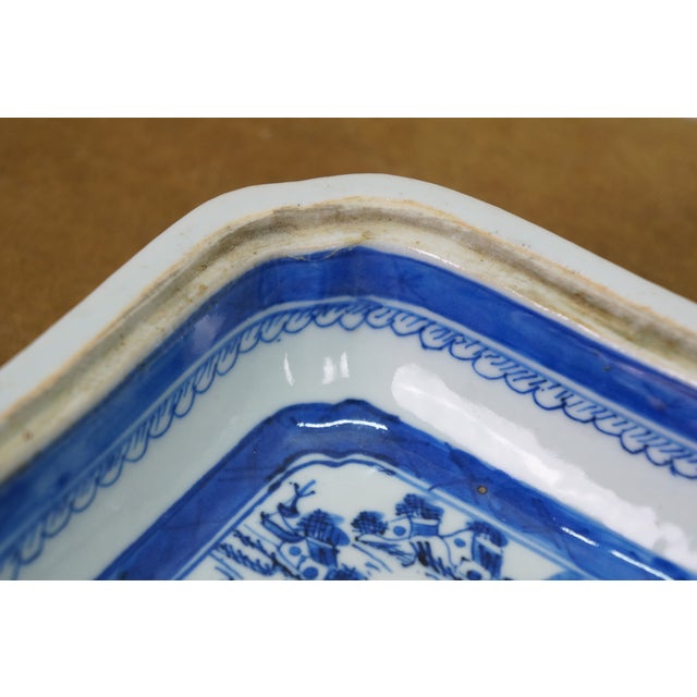 Antique Chinese Export Canton Blue White Serving Platter & Vegetable Tureens - Set of 3 For Sale - Image 17 of 18