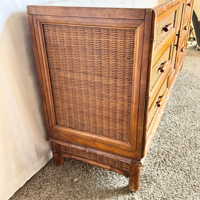 American of Martinsville Vintage Boho Chic Faux Bamboo Wicker Dresser by American of Martinsville For Sale - Image 4 of 12