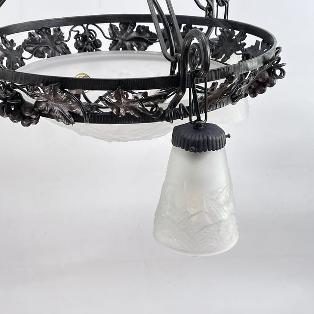 Art Deco Wrought Iron Ceiling Lamp from Muller Freres, Luneville, 1930s For Sale - Image 11 of 14