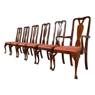 Henredon Queen Anne Solid Mahogany Dining Chairs, Set of Six For Sale