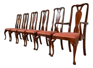 Henredon Queen Anne Solid Mahogany Dining Chairs, Set of Six