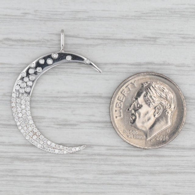 0.23ctw Diamond Encrusted Crescent Moon Pendant 18k White Gold For Sale - Image 4 of 4