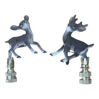 1950s Super Cute Pair Bambi Deer Couple Lamp Finials For Sale