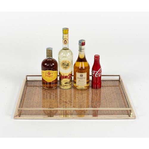 Christian Dior Mid-Century Modern Serving Tray in Rattan and Brass from Christian Dior, 1970s For Sale - Image 4 of 12