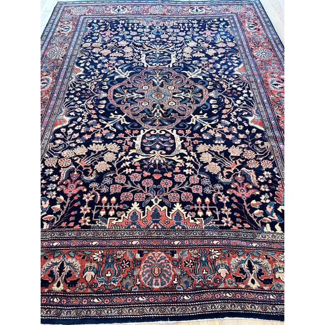Late 19th Century Antique Farahan Sarouk Carpet, Handmade Oriental Rug, Navy, Ivory, Green, Red For Sale - Image 5 of 18