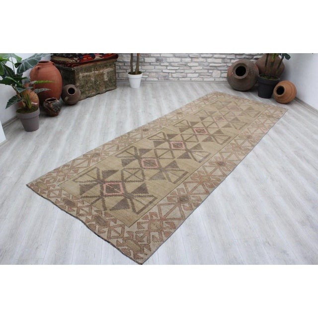 Mid-Century Modern Brown Hand Knotted Vintage Turkish - 61" X 149" For Sale - Image 3 of 10