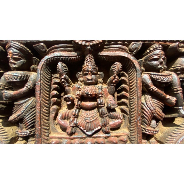 An authentic mid-century collected architectural relief carving from South India, hand-carved from a single, substantial...