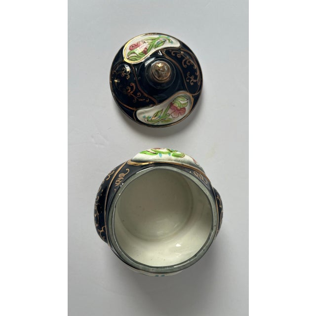 1950s Vintage Mid Century Norleans Hollywood Regency Black & Gold Porcelain Lidded Sugar Bowl Trinket Box , Japan For Sale - Image 5 of 11