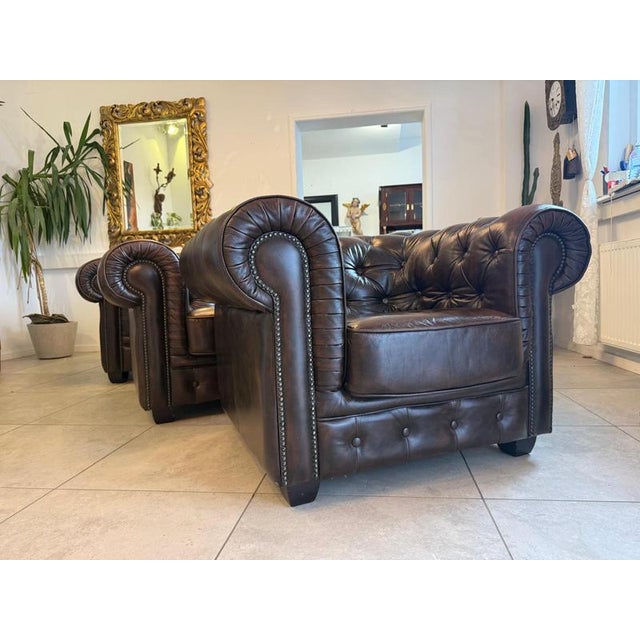 Chesterfield Sofas and Club Chair in Leather, Set of 3 For Sale - Image 18 of 18