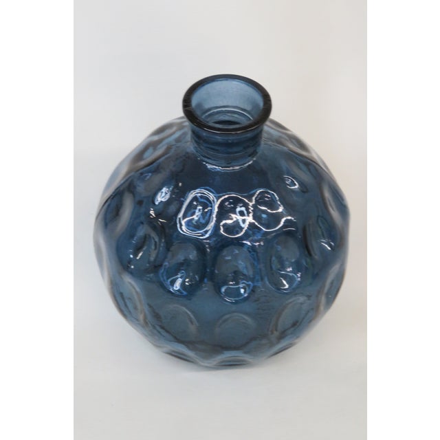 Blue Glass Round Bottle Vase Thumbprint Design 4691b For Sale - Image 16 of 16