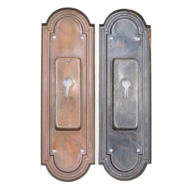 Pair of Pressed Brass Art Deco Pocket Door Pulls For Sale - Image 4 of 4