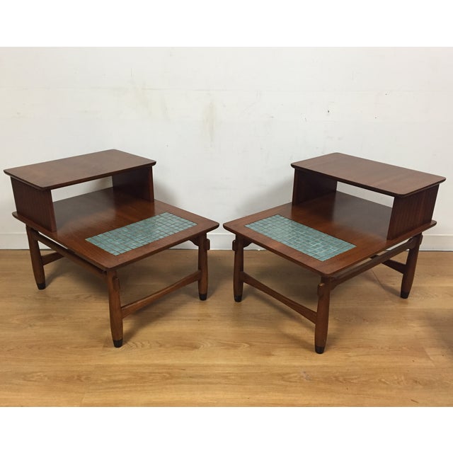 Lane Tile Top End Tables Pair Chairish