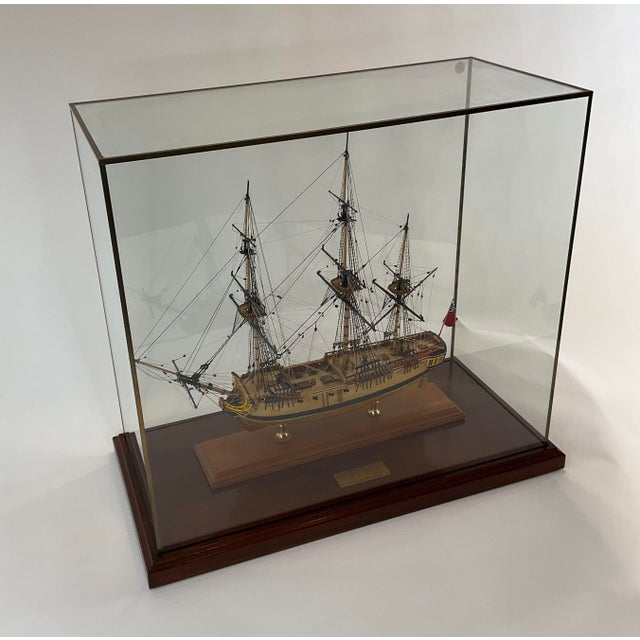 American Alan Burghart Scale Model of HMS Rose 1757 Wooden Ship Display Case Handmade For Sale - Image 3 of 17