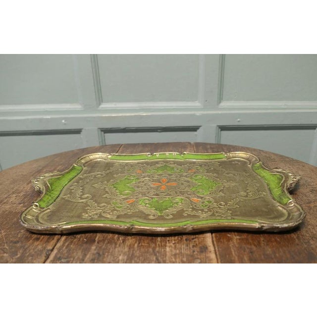 1960s Italian Carved and Gold and Green Painted Sideboard Tray, 1960 For Sale - Image 5 of 8