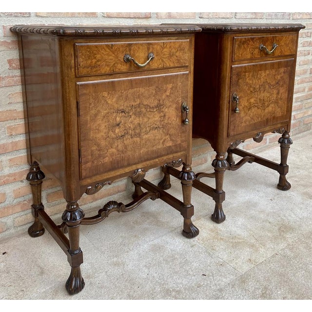 French Walnut and Burl Nightstands with Drawer, 1940, Set of 2 For Sale - Image 13 of 18