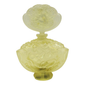 C. 1920s-30s Czech Art Deco Period Lemon Yellow Frosted Glass Perfume Bottle & Stopper