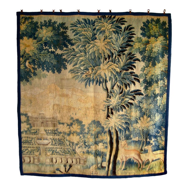 Flemish Tapestry Verdure Two Deers and a Castel Circa 1700 Hundreds For Sale