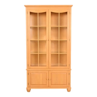 Ethan Allen Arts & Crafts Shaker Maple Lighted Bookcase Cabinet For Sale