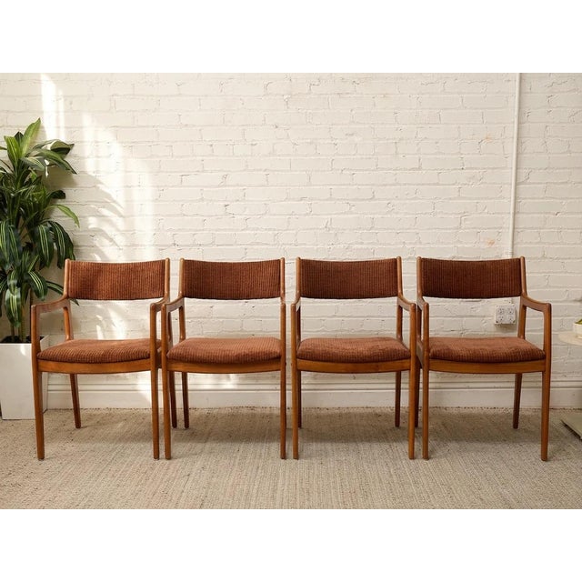 Mid-Century Modern Set of Four Vintage Danish Modern Dining Chairs in Rust Corduroy For Sale - Image 3 of 12