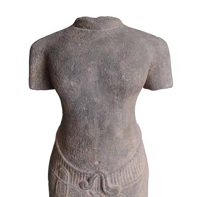 Hand-Carved Sandstone Male Torso Sculpture, Thailand, Circa 1940-1950 For Sale - Image 12 of 12