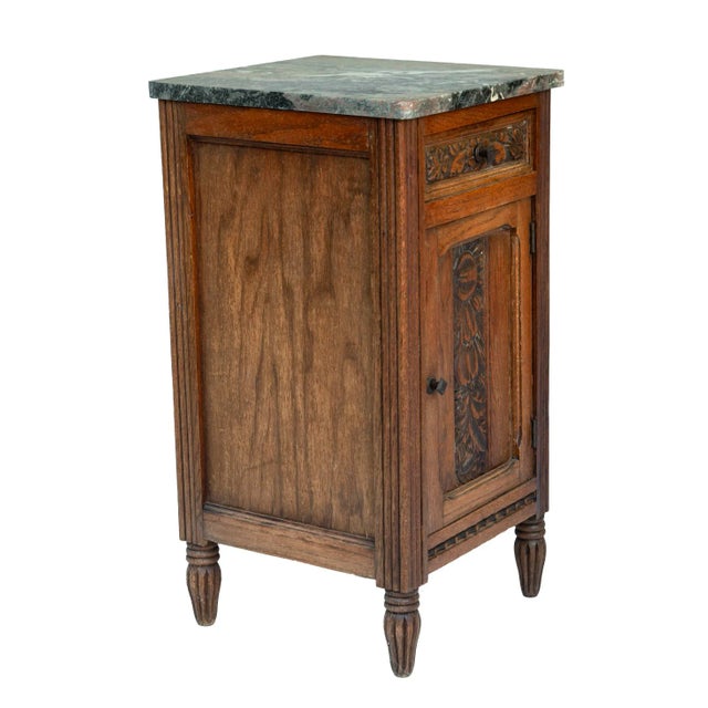 Vintage Deco Wood & Marble Side Table W/Drawer & Door For Sale In Los Angeles - Image 6 of 6