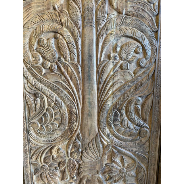 1920s Vintage Tree of Life Carved Barn Door With Birds | Nature-Inspired Reclaimed Wood Wall Panel 84x36 For Sale - Image 5 of 8