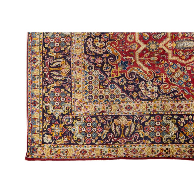 Persian 1960s Medallion Handmade Persian Heriz Wool Rug in Red For Sale - Image 3 of 8