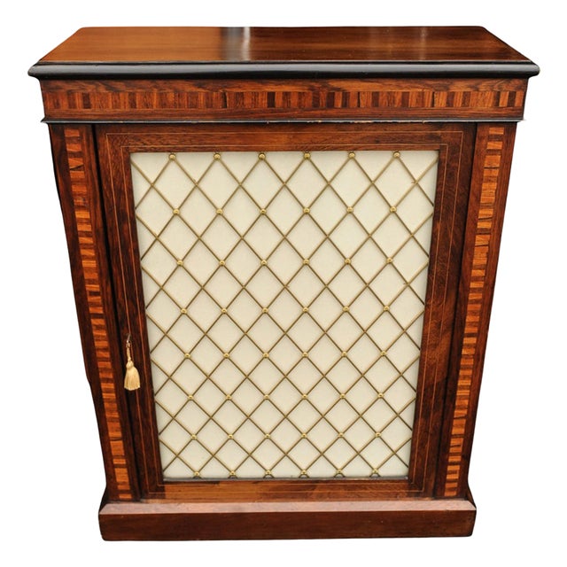 Victorian Rosewood Pier Cabinet with Glazed Front and Lattice Gilt Metal, 1890s For Sale