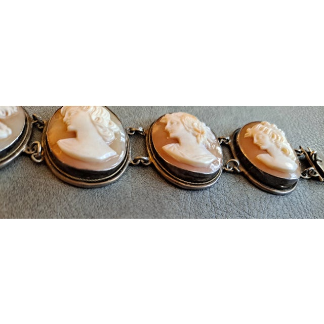 20th Century Victorian Revival Cameo Bracelet Set in Sterling Sliver Frames For Sale In San Francisco - Image 6 of 7