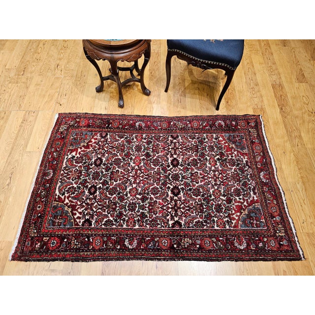 Vintage Persian Malayer Area Rug, Hand-Knotted Wool, Geometric Pattern, 3x5, Ivory & Red For Sale - Image 11 of 13