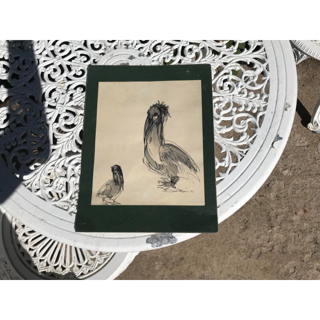 Contemporary 1960s Coastal Pen and Ink Painting of Pelicans For Sale - Image 3 of 3