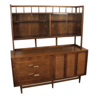 American of Martinsville Walnut Server and Hutch Set For Sale