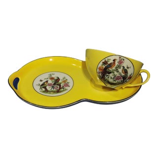 Circa 1918 Bohemian Czech Porcelain Victoria Schmidt & Co. Teacup & Snack Plate For Sale