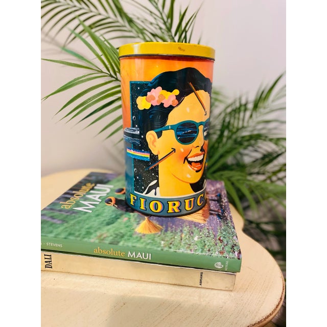 Mid-Century Modern Vintage 1970s Fiorucci Tin Can Display Pop Art Colorful Fashion Hawaiian Design For Sale - Image 3 of 10
