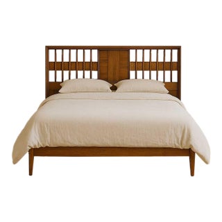 Mid-Century Modern Walnut Veneer King Headboard With Chrome Trim For Sale