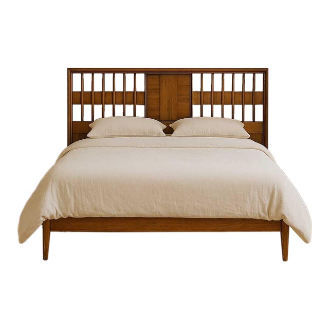 Mid-Century Modern Walnut Veneer King Headboard With Chrome Trim For Sale