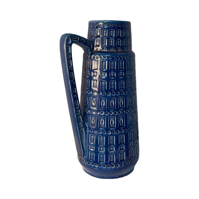 Large Pottery Model 416 Inka Blue Floor Vase from Kreuz Ceramics, West Germany For Sale - Image 3 of 7
