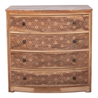 Handsome Reclaimed Teak Carved Bow Dresser For Sale