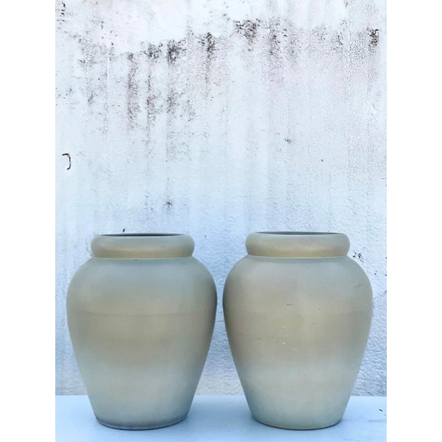 Ceramic Vintage Contemporary Pair of Matte Sage Green Urns For Sale - Image 7 of 7