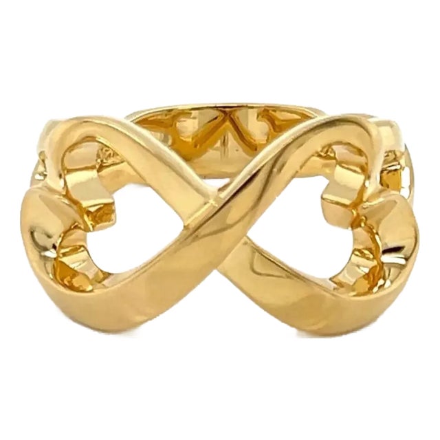 Tiffany & Co. Picasso Infinity 18k Yellow Gold Double Hearts Ring - Size 6.5 For Sale