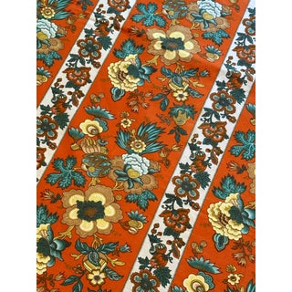 Vintage Mid-Century Waverly Fredericksburg Fabric Tablecloth Floral Stripe Cotton Textile For Sale