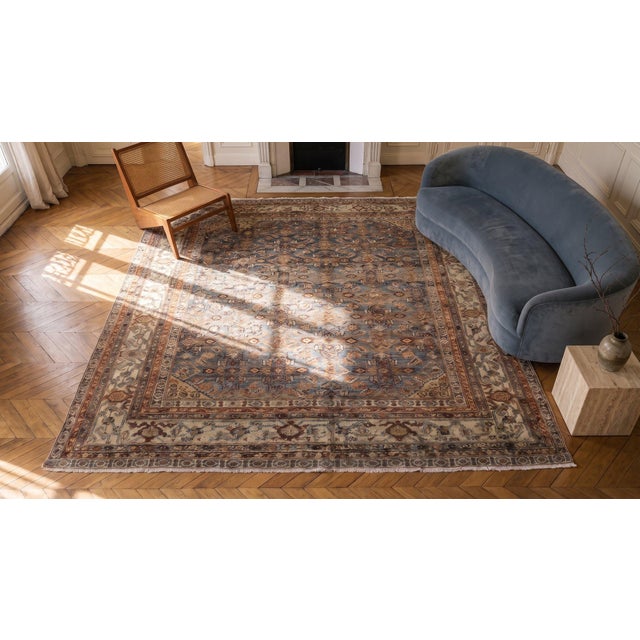 Sky Blue Classic Sky Blue Background With Ivory Border Geometric Floral Desing Century Persian Malayer Rug For Sale - Image 8 of 10