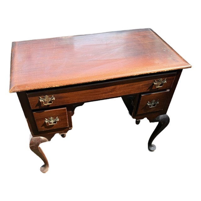 1930s Charak Furniture Co. Chippendale Mahogany Kneehole Desk, Boston, Dated 1930s For Sale