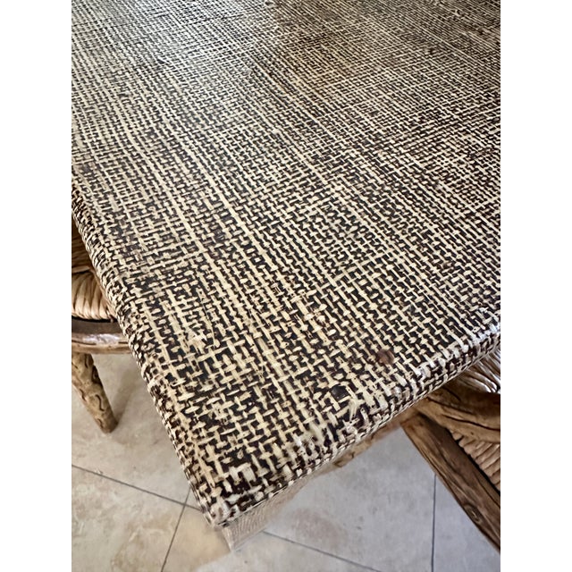 Wood 1970s Harrison Van Horn Natural Grasscloth Dining Table With 2 Leaf Extensions For Sale - Image 7 of 12