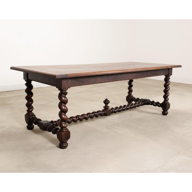 French Provincial 19th C. French Louis XVIII Style Oak Barley Twist Dining Table 7 Ft For Sale - Image 3 of 18